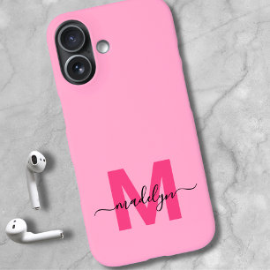 Coques iPhone 16 Fille rose élégant Nom minimal Monogramme