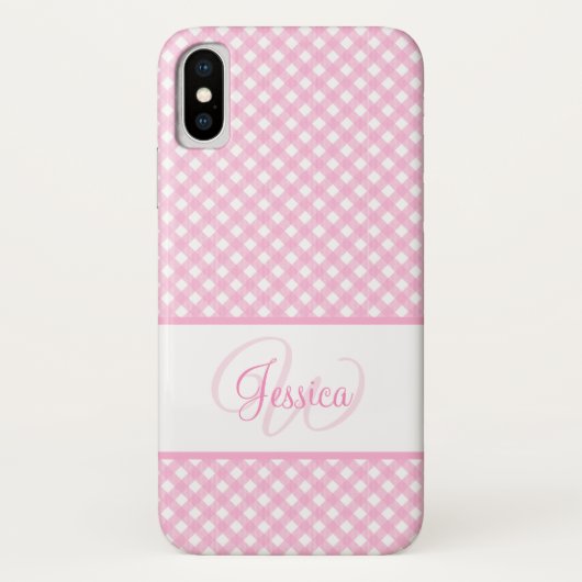 Coques Case-Mate iPhone Fille rose En vichy nom du Motif et initiale (Dos)