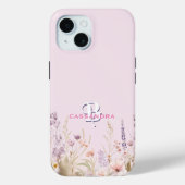 Coques Case-Mate iPhone Fille Rose Fleurs sauvages Nom Monogramme (Verso)