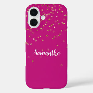 Coques iPhone 16 Fille Rose Glam Or Éperche Confetti Personnalisé