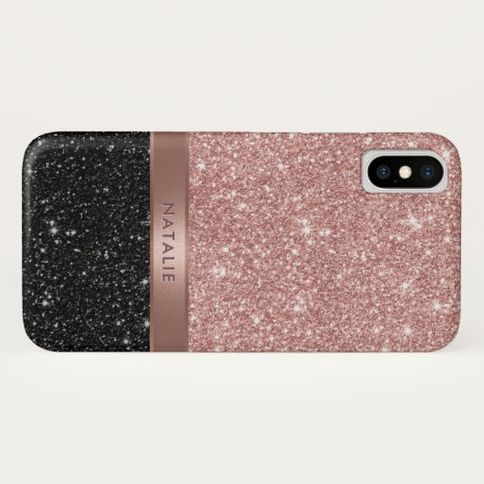 Coques Case-Mate iPhone Fille Rose Gold & Black Parties scintillant Nom pe (Dos (Horizontal))