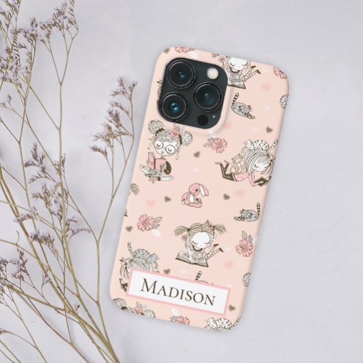 Coques Case-Mate iPhone Fille Rose Lecture Chat Floral Fun mignon