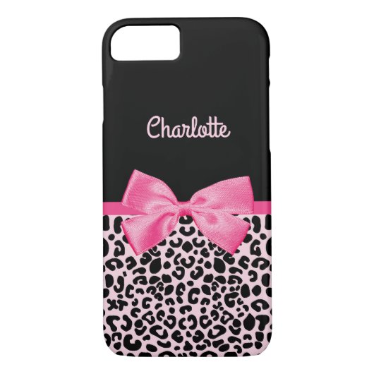 Coques Case-Mate iPhone Fille rose noir Empreinte de léopard mou Bow et no (Dos)