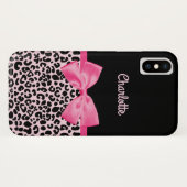 Coques Case-Mate iPhone Fille rose noir Empreinte de léopard mou Bow et no (Dos (Horizontal))