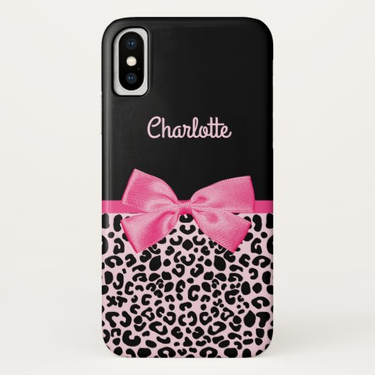 Coques Case-Mate iPhone Fille rose noir Empreinte de léopard mou Bow et no (Dos)