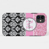 Coques Case-Mate iPhone Fille, rose, Parties scintillant, Damas noir Perso (Dos (Horizontal))