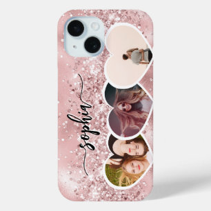 Coque Pour iPhone 15 Fille Rose Parties scintillant or Nom personnalisé