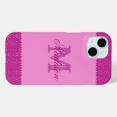 Coques Case-Mate iPhone Fille rose parties scintillant zigzag, monogramme (Verso (horizontal))