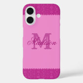 Coques Case-Mate iPhone Fille rose parties scintillant zigzag, monogramme (Verso)