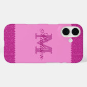 Coques Case-Mate iPhone Fille rose parties scintillant zigzag, monogramme (Verso (horizontal))