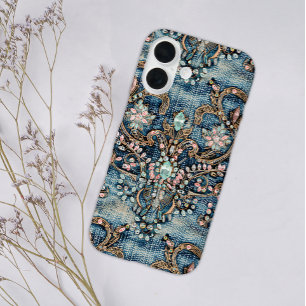 Coques iPhone 16 Fille rose Turquoise Pierre bleu Denim