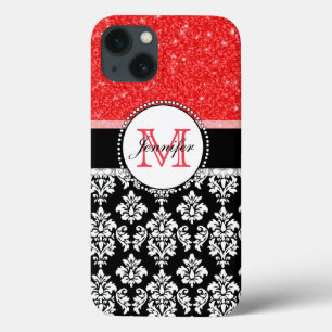 Etui iPhone Case-Mate Fille, Rouge, Parties scintillant Noir Damas Perso