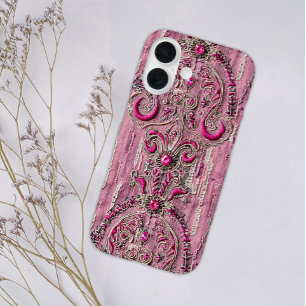 Coques iPhone 16 Fille Rustique Pays Rose Pierre rose Denim