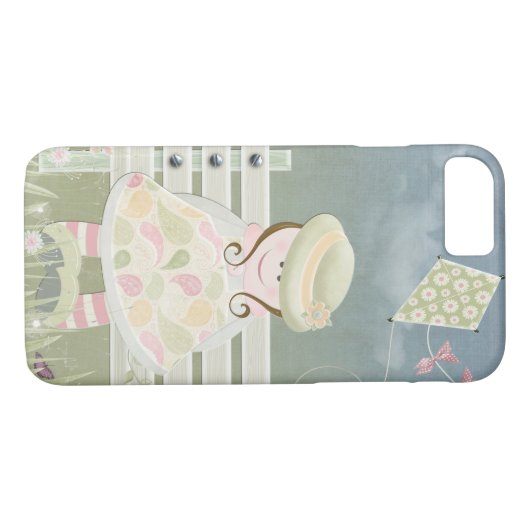 Coques Case-Mate iPhone fille sur banc avec cerf-volant (Dos (Horizontal))