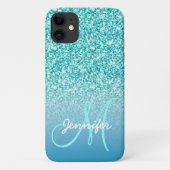 Coques Case-Mate iPhone Fille Turquoise Faux Parties scintillant Monogramm (Dos)