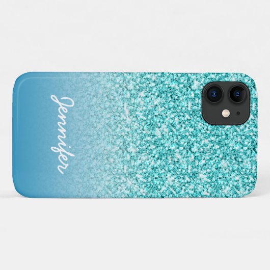 Coques Case-Mate iPhone Fille Turquoise Parties scintillant Monogramme Nom (Dos (Horizontal))