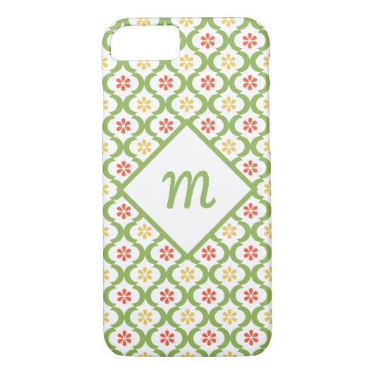 Coques Case-Mate iPhone Fille vert Quatrefoil mignonne Daisées et Monogram (Dos)