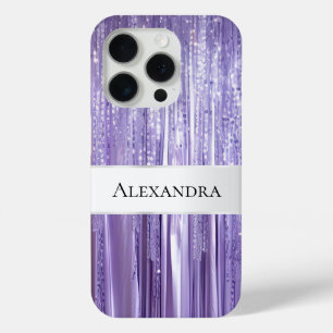 Coque iPhone 15 Pro Fille Violet Glam Glitzy Tinsel Stripes