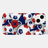 Coques Case-Mate iPhone Filles bleu rouge balle de football motif monogram (Verso (horizontal))