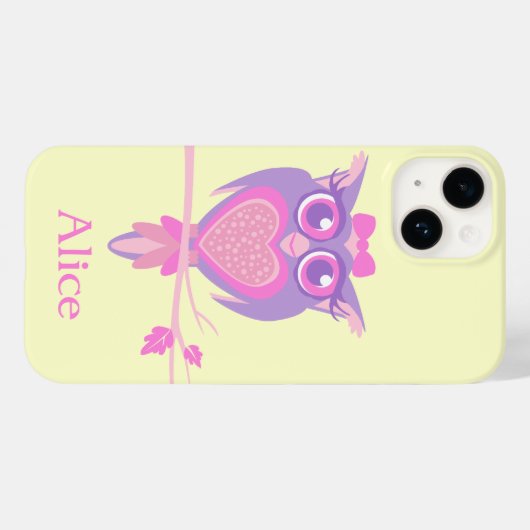 Coques Case-Mate iPhone Filles chouette hibou nom jaune violet (Verso (horizontal))