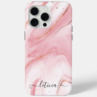 Coque iPhone 15 Pro Max Filles en marbre rose et or