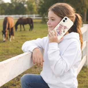Coques iPhone 16 Filles Jolis Poneys Floral Pastel Cheval