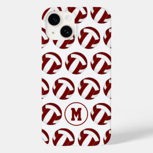 Coque Pour iPhone 14 filles maroon blanc volleyballs motif