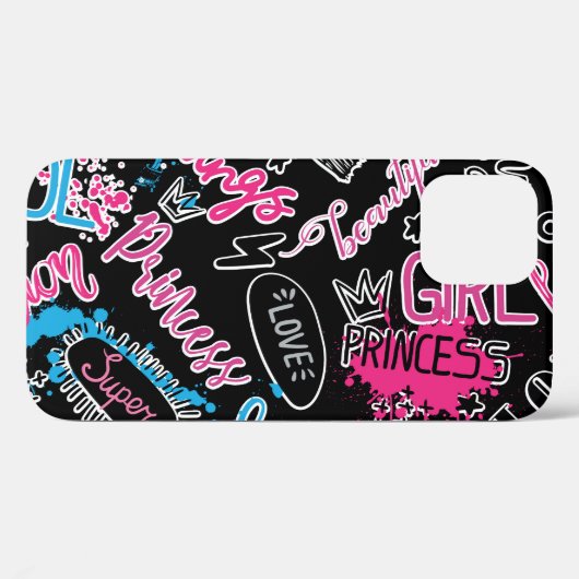 Coques Case-Mate iPhone Filles motif avec slogan calligraphique, coeurs, d (Verso (horizontal))