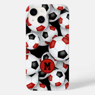 Coque Pour iPhone 14 Filles rouge noir balle de football motif monogram
