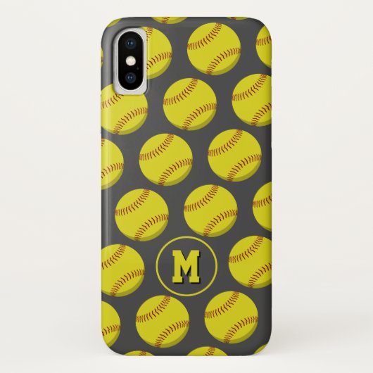 Coques Case-Mate iPhone filles softballs jaune motif sport monogrammed (Dos)