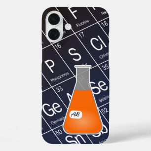 Coques iPhone 16 Plus Fiole d'Erlenmeyer orange (avec initiales) Chimie