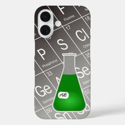 Coques Case-Mate iPhone Fiole Erlenmeyer vert (avec initiales) Chimie (Verso)