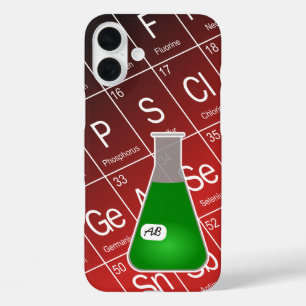 Coques iPhone 16 Plus Fiole Erlenmeyer vert (avec initiales) Chimie