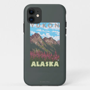 Coque iPhone 11 Fireweed et montagnes - le Yukon, Alaska