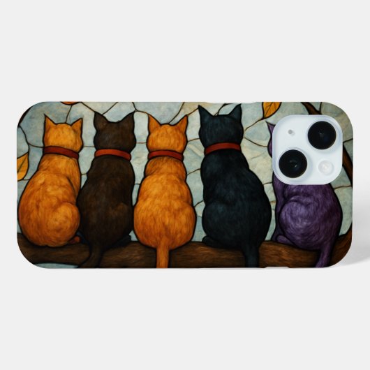 Coques Case-Mate iPhone Five Cats on a Tree Branch Stained Glass Style (Verso (horizontal))