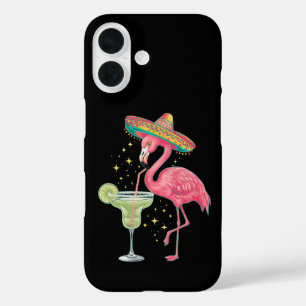 Coques iPhone 16 Flamant qui boit une Margarita Drôle de Poncho Mex