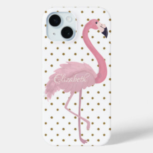 Coque Pour iPhone 15 Flamant Rose Adorable Personnalisé à Points noirs
