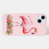 Coques Case-Mate iPhone Flamant rose avec fleurs tropicales (Verso (horizontal))