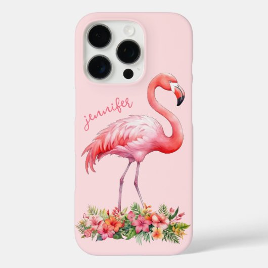 Coques Case-Mate iPhone Flamant rose avec fleurs tropicales (Verso)