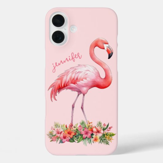 Coques Case-Mate iPhone Flamant rose avec fleurs tropicales (Verso)