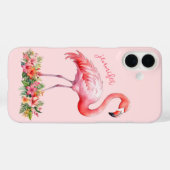 Coques Case-Mate iPhone Flamant rose avec fleurs tropicales (Verso (horizontal))