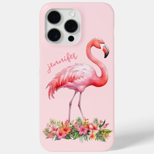 Coques Case-Mate iPhone Flamant rose avec fleurs tropicales (Verso)