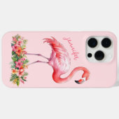 Coques Case-Mate iPhone Flamant rose avec fleurs tropicales (Verso (horizontal))