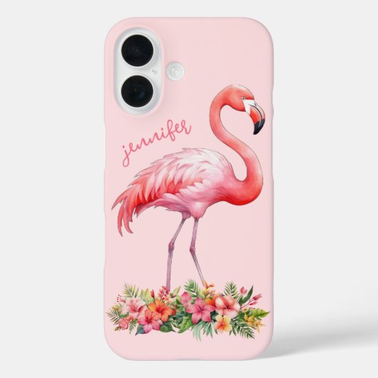 Coques Case-Mate iPhone Flamant rose avec fleurs tropicales (Verso)
