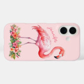 Coques Case-Mate iPhone Flamant rose avec fleurs tropicales (Verso (horizontal))