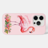 Coques Case-Mate iPhone Flamant rose avec fleurs tropicales (Verso (horizontal))