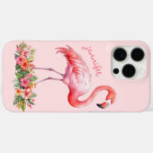 Coques Case-Mate iPhone Flamant rose avec fleurs tropicales (Verso (horizontal))
