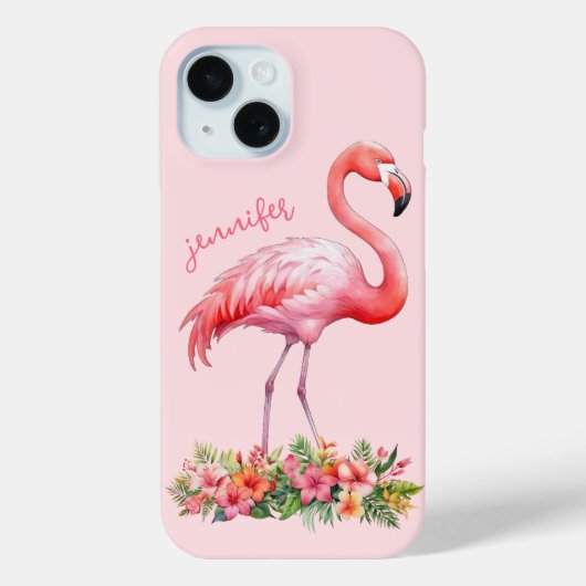 Coques Case-Mate iPhone Flamant rose avec fleurs tropicales (Verso)