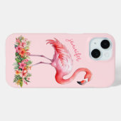 Coques Case-Mate iPhone Flamant rose avec fleurs tropicales (Verso (horizontal))