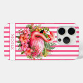 Coques Case-Mate iPhone Flamant rose avec fleurs tropicales sur rayures (Verso (horizontal))